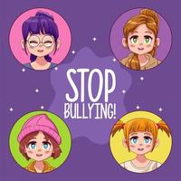 jovens adolescentes com letras de parar de bullying vetor