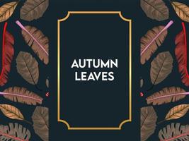 letras de folhas de outono em pôster com folhas secas em moldura quadrada dourada vetor