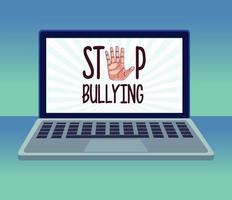 pare de letras e mão de cyber bullying no laptop vetor