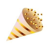 ícone de celebração de festa corneta dourada e confete vetor