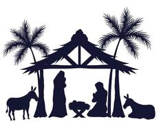 Feliz Natal e Natividade conjunto ícones silhuetas vetor design