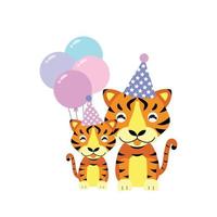 cartão de feliz aniversário com desenho de tigre fofo vetor