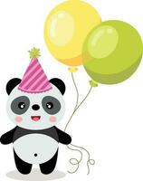 feliz aniversário fofa panda segurando balões vetor