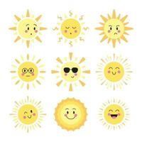 expressões de emoji de sol vetor