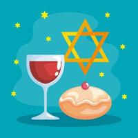 feliz hanukkah copo, estrela e desenho vetorial sufganiot vetor