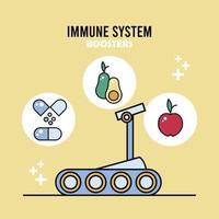 esporte máquina de reforço do sistema imunológico e alimentos saudáveis vetor