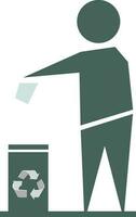 plano verde ilustração do homem usando Lixo bin. vetor