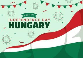 feliz Hungria independência dia vetor ilustração com húngaro acenando bandeira fundo dentro nacional feriado plano desenho animado mão desenhado modelos
