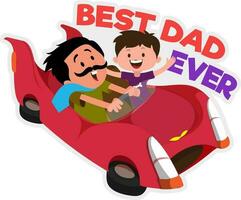 feliz criança com homem dirigindo uma carro e texto melhor Papai sempre. vetor