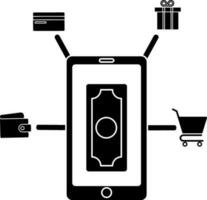 dinheiro dentro Smartphone para conectados compras Forma de pagamento método. vetor
