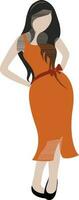 uma jovem menina vestindo laranja vestir e Preto sapato. vetor