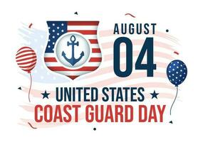 Unidos estados costa guarda dia vetor ilustração em agosto 4 com americano bandeira e navio fundo dentro plano desenho animado mão desenhado modelos