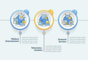 dados lago usar casos círculo infográfico modelo. indústrias. dados visualização com 3 passos. editável Linha do tempo informação gráfico. fluxo de trabalho disposição com linha ícones vetor