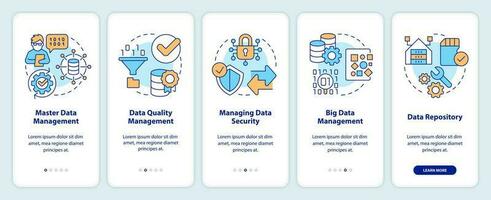 tipos do dados gestão onboarding Móvel aplicativo tela. em formação passo a passo 5 passos editável gráfico instruções com linear conceitos. interface do usuário, ux, gui modelado vetor