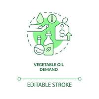 vegetal óleo exigem verde conceito ícone. Fazenda Produção consumo. Comida preços abstrato idéia fino linha ilustração. isolado esboço desenho. editável acidente vascular encefálico vetor