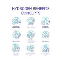 hidrogênio benefícios azul gradiente conceito ícones definir. alternativo energia. verde combustível vantagens abstrato idéia fino linha cor ilustrações. isolado símbolos vetor