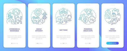 H2 poder benefícios azul gradiente onboarding Móvel aplicativo tela. eco combustível prós passo a passo 5 passos gráfico instruções com linear conceitos. interface do usuário, ux, gui modelo vetor