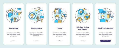 coisas este impacto local de trabalho cultura onboarding Móvel aplicativo tela. passo a passo 5 passos editável gráfico instruções com linear conceitos. interface do usuário, ux, gui modelado vetor