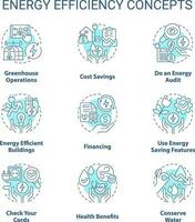 energia eficiência turquesa conceito ícones definir. poder conservação. sustentabilidade idéia fino linha cor ilustrações. isolado símbolos. editável acidente vascular encefálico vetor