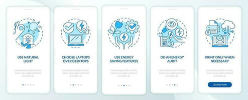 energia eficiência às trabalhos azul onboarding Móvel aplicativo tela. passo a passo 5 passos editável gráfico instruções com linear conceitos. interface do usuário, ux, gui modelado vetor