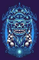 ilustração do barong bali batik azul imagens para estar impresso para moletons, Camisetas e adesivos vetor