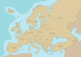 político mapa do Europa com nomes dentro inglês. vetor ilustração