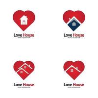 love home logo coração e casa vetor