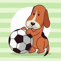 cachorro fofo com ícone de balão de futebol vetor