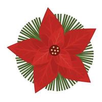 feliz feliz natal, flores e folhas vermelhas decorativas vetor