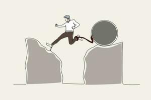 cor ilustração do uma homem pulando com uma peso em dele pés vetor