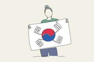 cor ilustração do uma mulher segurando uma coreano bandeira vetor