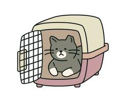 fofa gato. uma tnred disperso gato é sentado dentro a transportadora com uma triste expressão. vetor