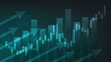 economia e finança. castiçais com Barra gráfico e tendência de alta seta em Sombrio verde fundo vetor