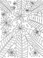 folhas e flores coloração página mão desenhado vetor