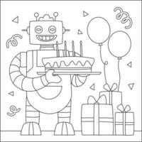 aniversário robô coloração página vetor
