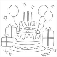 aniversário festa bolo coloração página vetor
