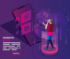 homem com óculos de realidade aumentada e smartphone vetor