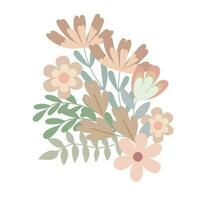 floral arranjo do simples de cor pastel flores dentro plano estilo vetor ilustração, símbolo do primavera, acolhedor lar, Páscoa feriados celebração decoração, clipart para cartões, boêmio primavera decoração