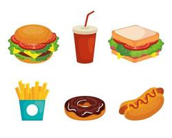 conjunto de deliciosos ícones de fast food vetor