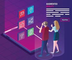 casal com óculos de realidade aumentada e smartphone vetor