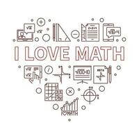 Eu amor matemática conceito vetor linha em forma de coração bandeira - matemática ilustração