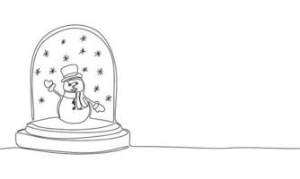 contínuo linha bola de neve brinquedo com boneco de neve arte. solteiro linha Natal decoração conceito. linha arte, contorno, bandeira dentro minimalismo estilo. vetor ilustração