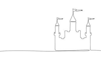 1 contínuo linha desenhando do castelo. fino cachos e romântico símbolos dentro simples linear estilo. minimalista rabisco vetor ilustração