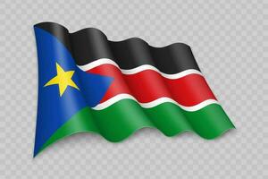3d realista acenando bandeira do sul Sudão vetor
