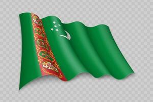 3d realista acenando bandeira do Turquemenistão vetor
