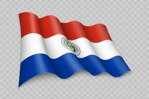 3d realista acenando bandeira do Paraguai vetor