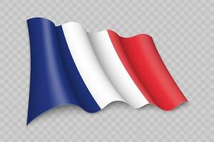 3d realista acenando bandeira do França vetor