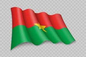 3d realista acenando bandeira do burkina faso vetor