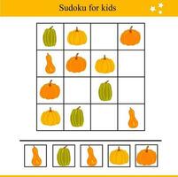 sudoku para crianças com abóboras. educacional jogos para crianças. outono vetor ilustração