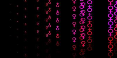 textura vector rosa escuro com símbolos dos direitos das mulheres